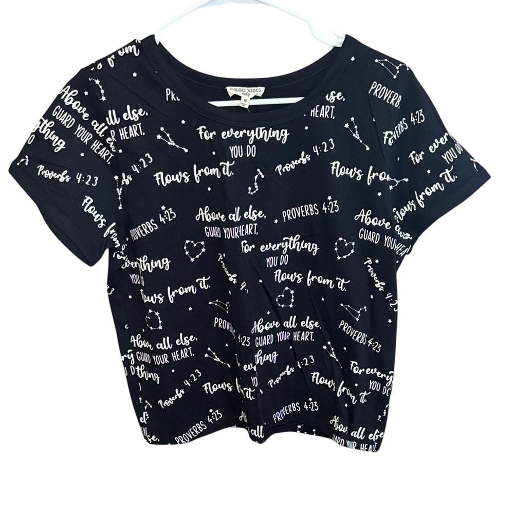 Good Vibes Only Proverbs 4:23 Graphic Tee Medium NWT Black Scripture Shirt